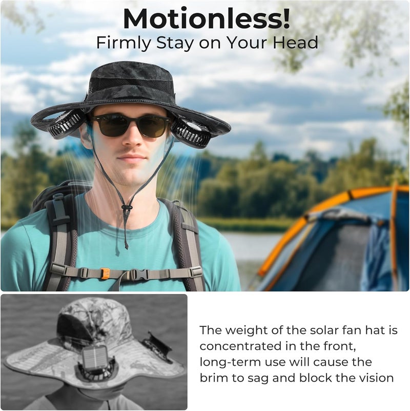 AMACOOL 2-in-1 Hands-free Hat Fan with Detachable Neck Fan, UPF 50+ Wide Brim Sun Hat, 3-Speed Adjustable, 2600mAh Rechargeable Fishing Essentials for Men Women Camping Travel Delivery Outdoor-Camo - Image 5